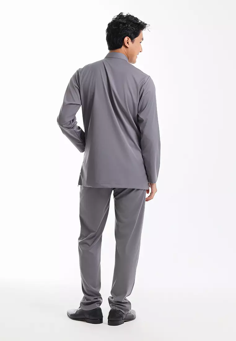 Forest x Hatta Dolmat Baju Melayu Cekak Musang Dewasa - BM24104-03DkGrey