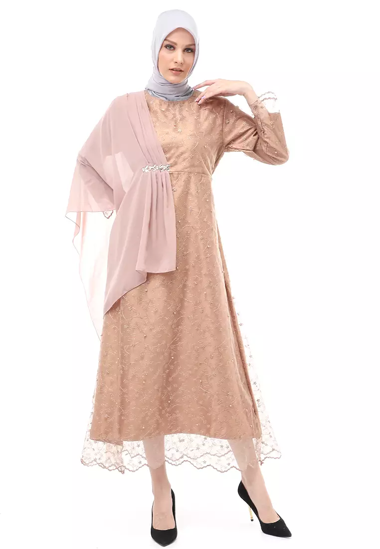 Anita Gaun Long Dress Wanita Regular Fit - Brown