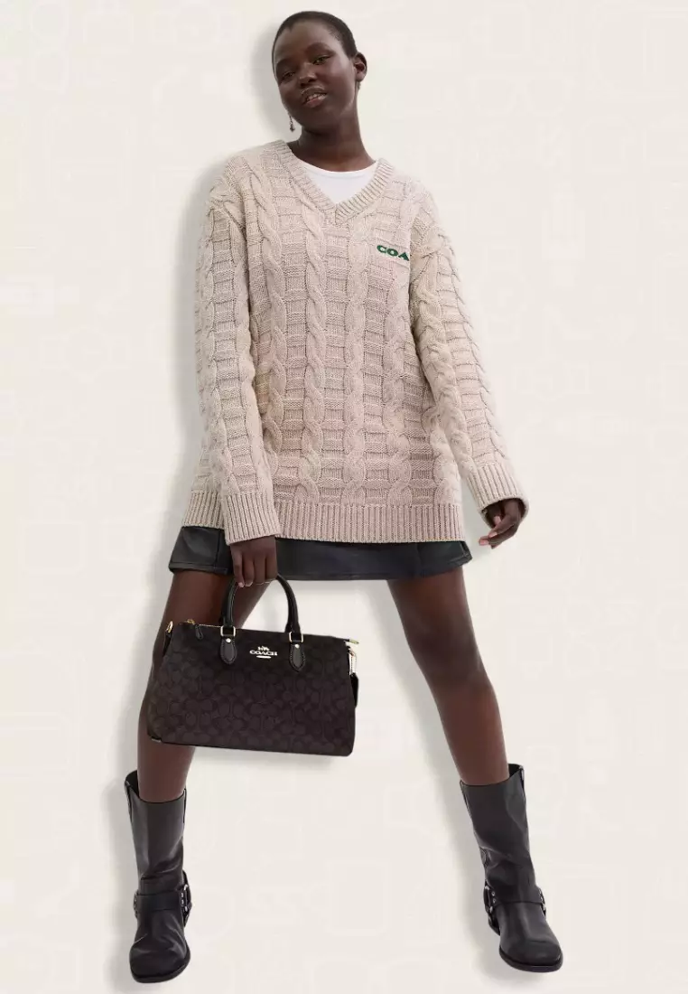 Coach Georgia Satchel Bag In Signature Canvas Walnut Black