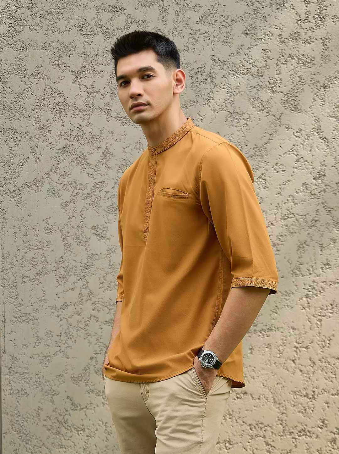 OXCON Kemeja koko Tangan 3/4 Bordir Hasbi Teracotta