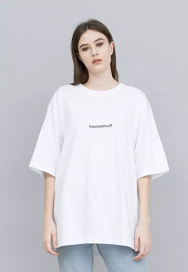 Houseofcuff Kaos Oversized Tshirt Wanita Unisex Tebal Putih Japan