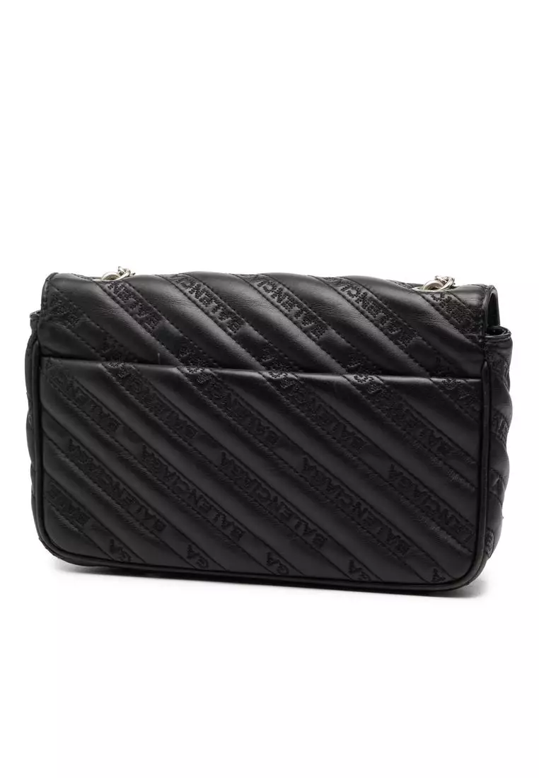 Pre-Loved Balenciaga Embossed Leather Allover Logo Bb Wallet On Chain