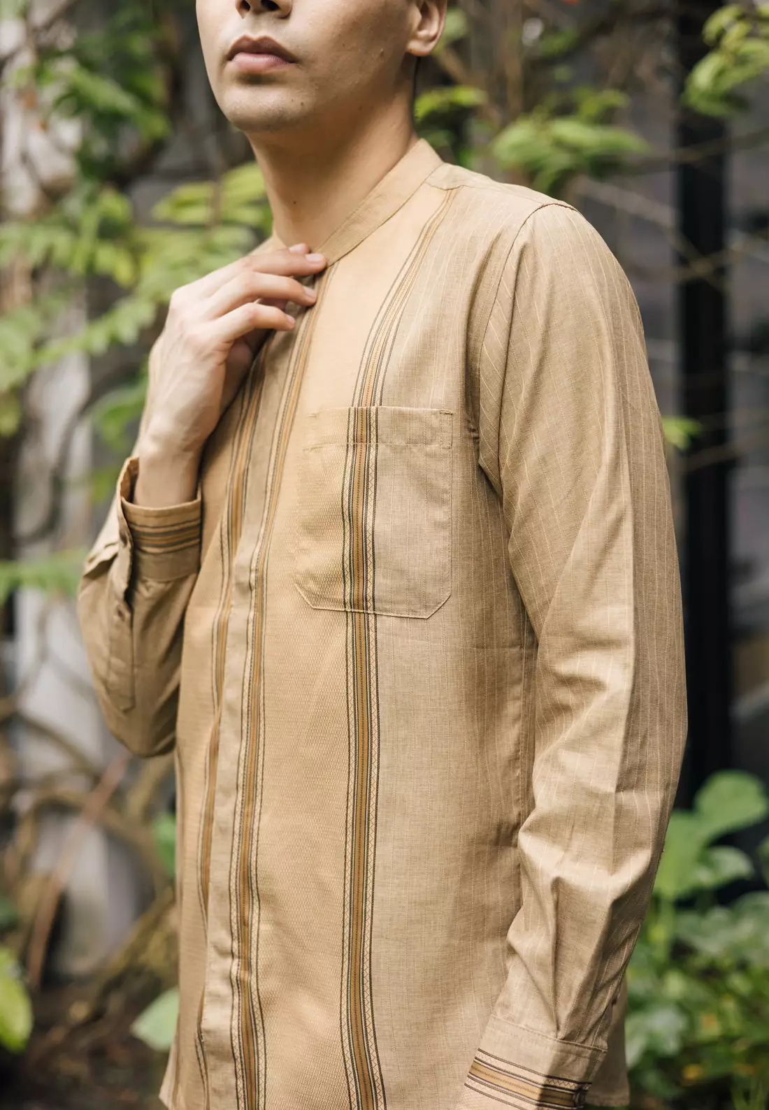 RBJ Kemeja Koko Border Coklat Muda Regular Fit Lengan Panjang Pria