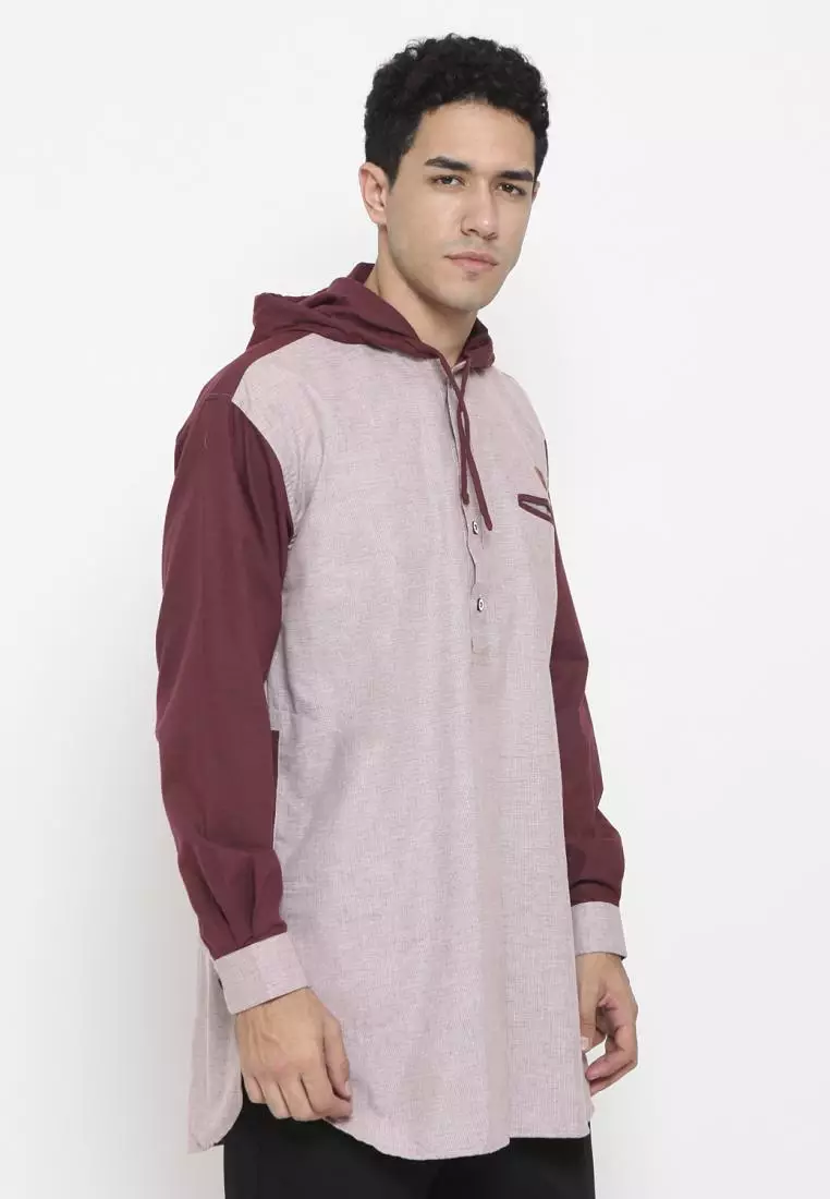 Zayidan Baju Koko Gamis Muslim Pria Zafri Hoodie - Pink Misty