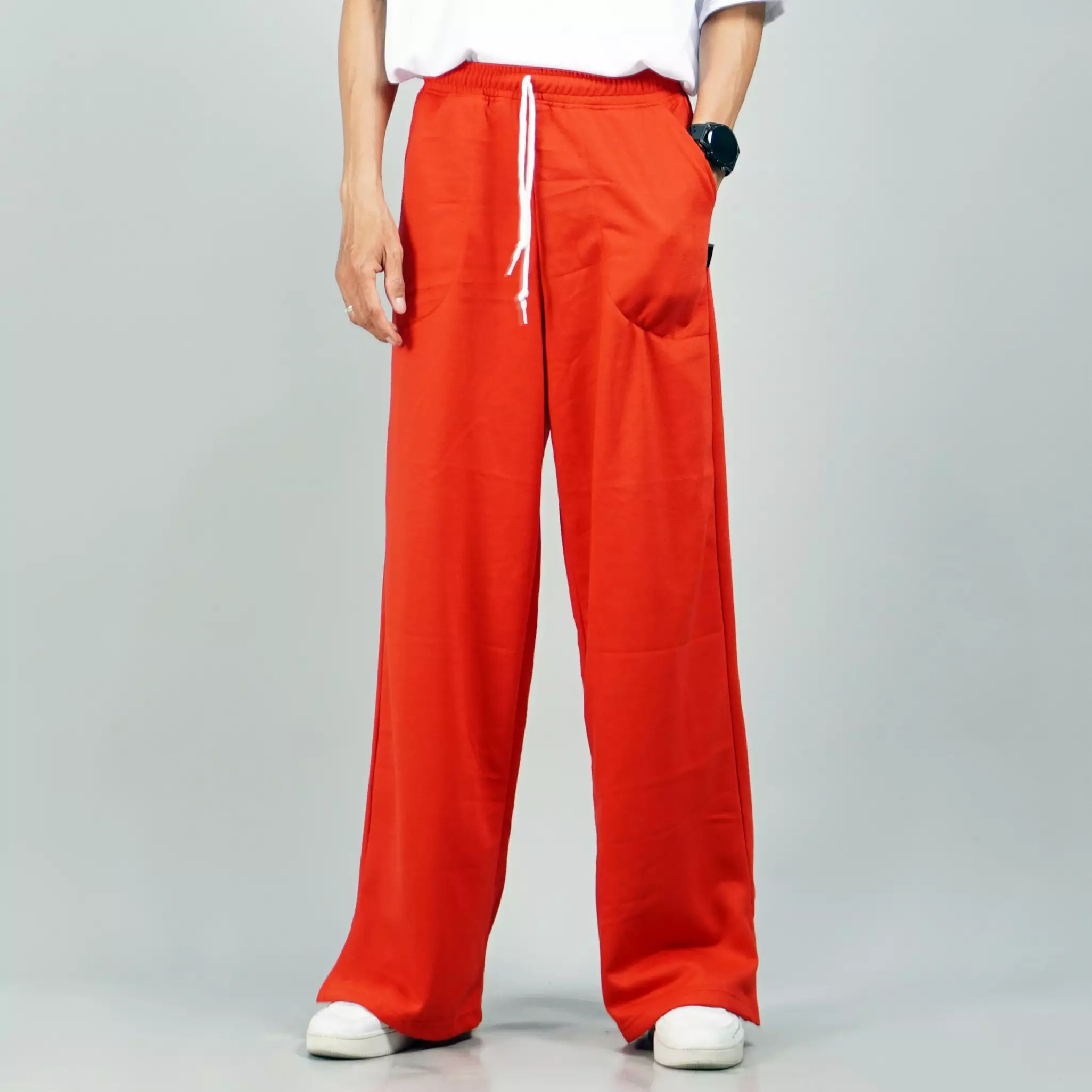 JISOO Celana Panjang Baggy Pants Baggy Sweatpants Celana Loose Pria - MERAH