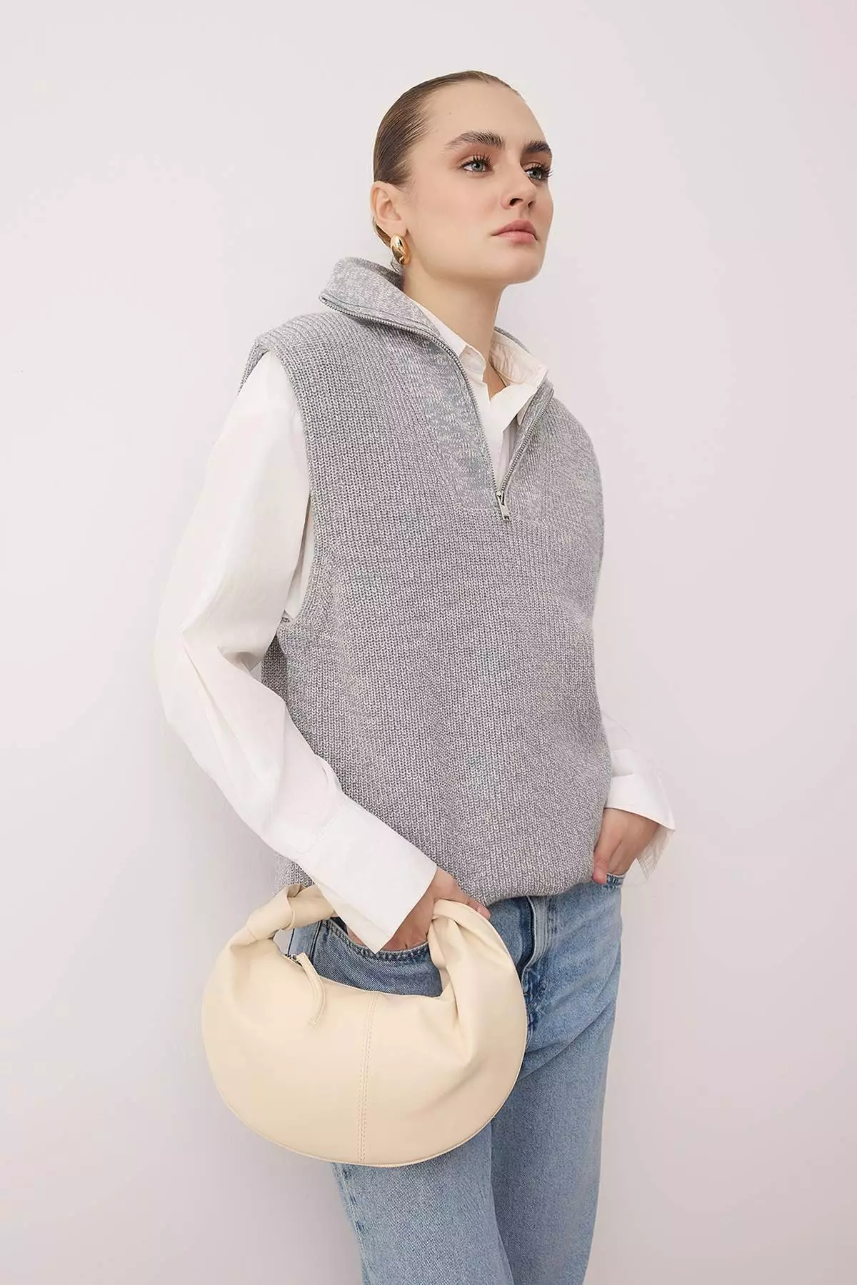 Beige Brown Women'S Mini Size Oval Shoulder Bag Takss25Oc00068