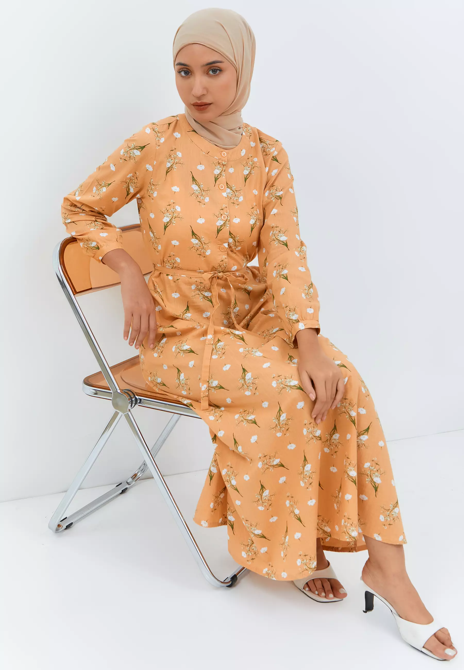 Latifa Flower Dress Peach (G.4219)