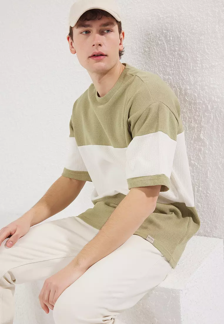 Mint Oversize T-Shirt 100% Cotton Color Block Textured Tmnss25Ts00065
