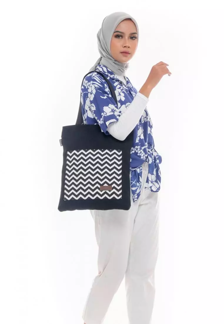 Tote Bag Tas Bahan Kanvas Penutup Resleting - Anna Zig Zag