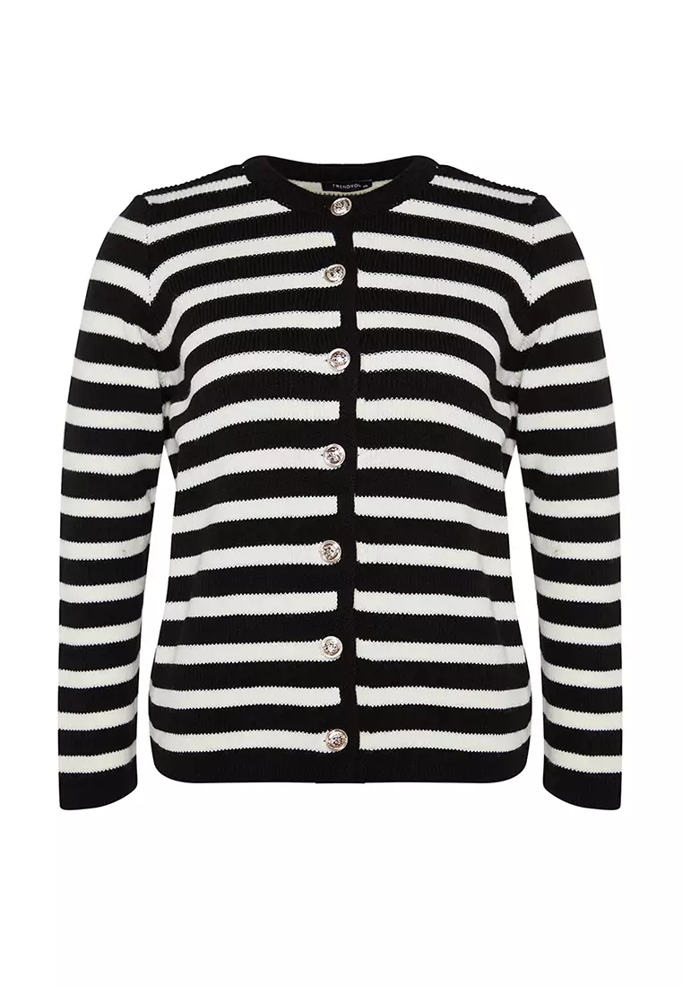 Plus Size Striped Knitted Cardigan