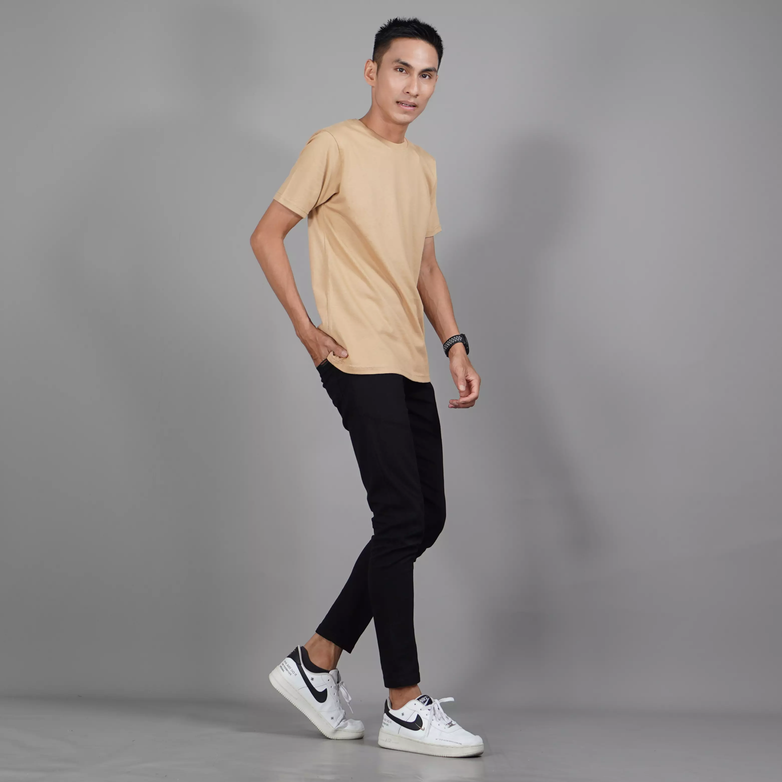  Kaos Polos Lengan Pendek Pria TShirt Cotton - Latte