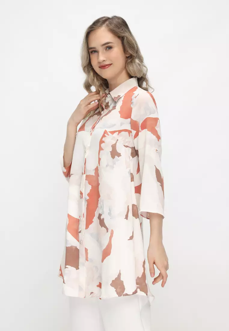 Shirt  Pattern Abstrack Cream Material Wolly Crepe By Brilliant Girl Warna Cream