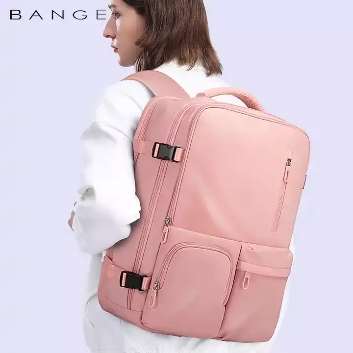 Bange BG1800 Tas Ransel Tas Travel Backpack Laptop Kerja Pria USB 17" - Pink