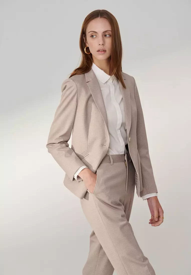 Light Khaki Twill Stretch Jersey Notch Lapel Suit