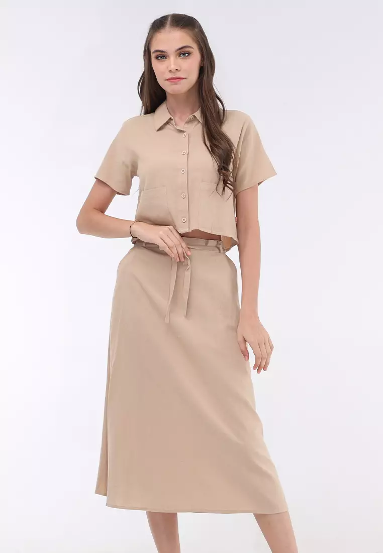 Short Sleeves Blouse/Skirt Terno