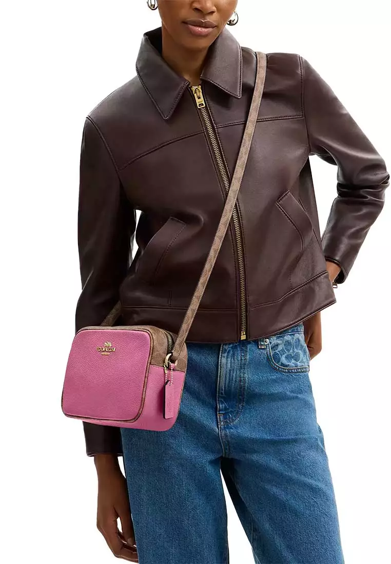 Jamie Camera Bag In Signature Canvas Pink/Tan CBM24