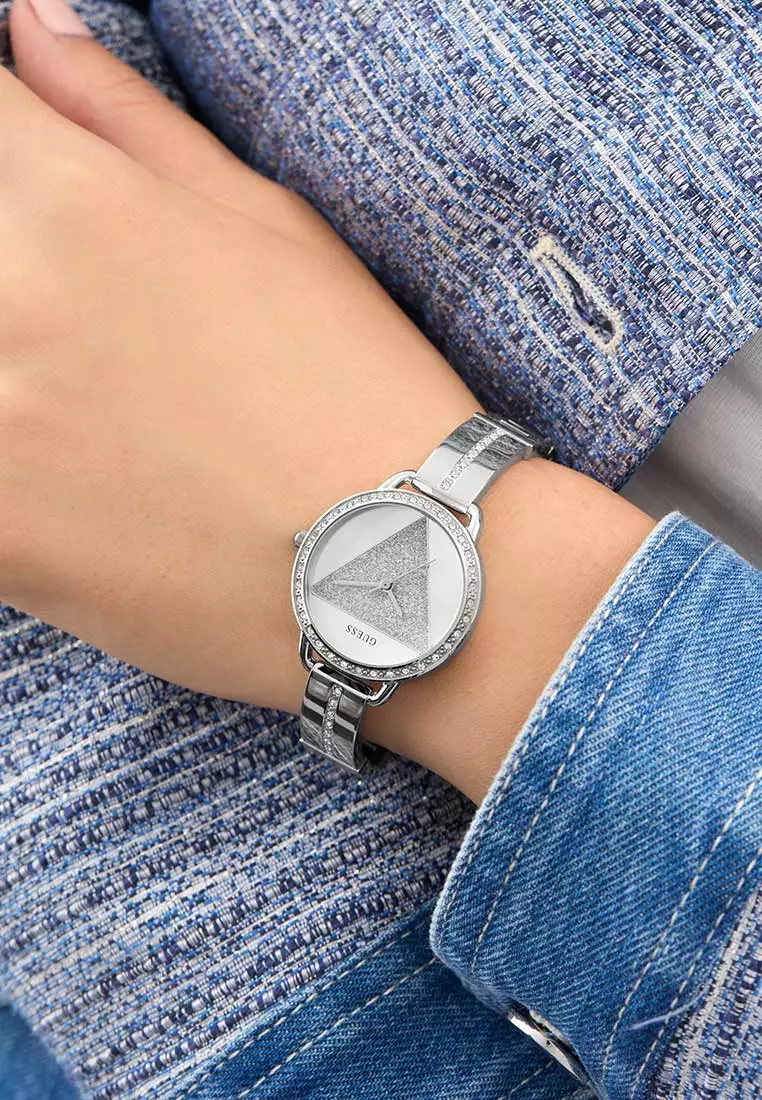 Jual Guess Watch GUESS Ladies Watch TRI BELLINI SILVER TONE