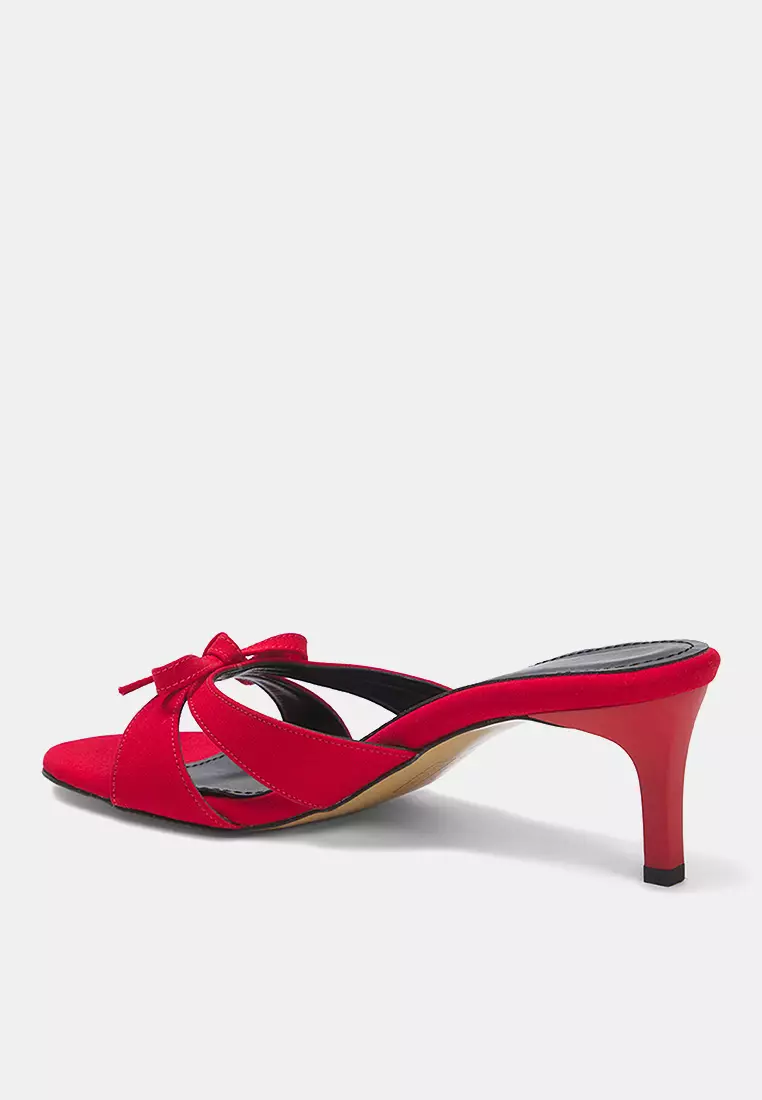 Red Bow Detail Round Toe Women Heels Slippers Takss25To00012