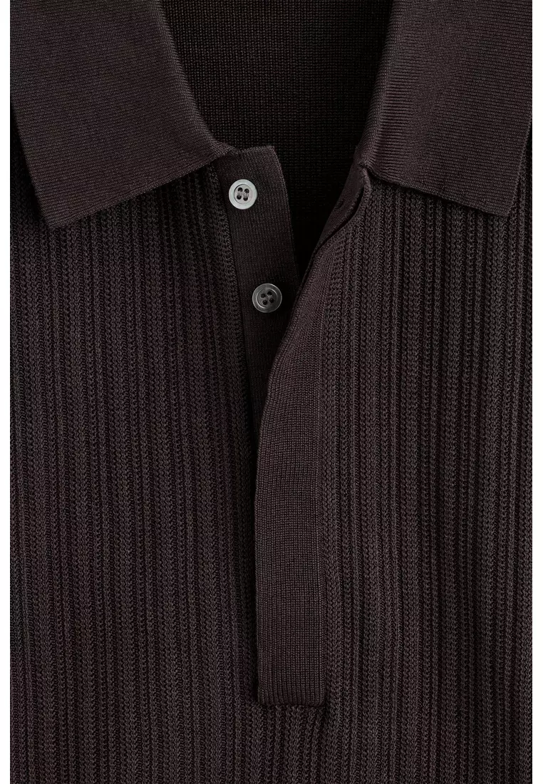 TEXTURED-PANEL COTTON POLO SHIRT