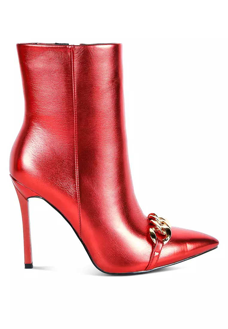 Discount on London Rag  shoes - SKU: Red Metallic Stiletto Ankle Boots
