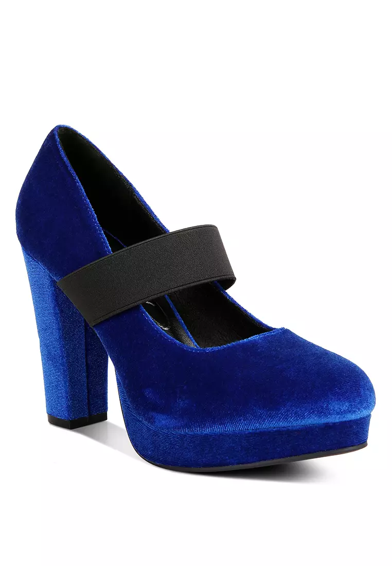 London Rag Blue High Block Heel Velvet Pumps 2024 Buy London Rag