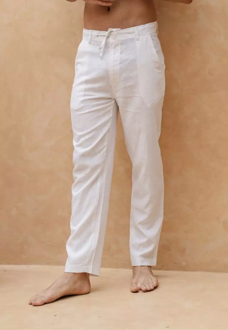 Uluwatu Set Kemeja Celana Linen Pria Putih | Linen Set Men White