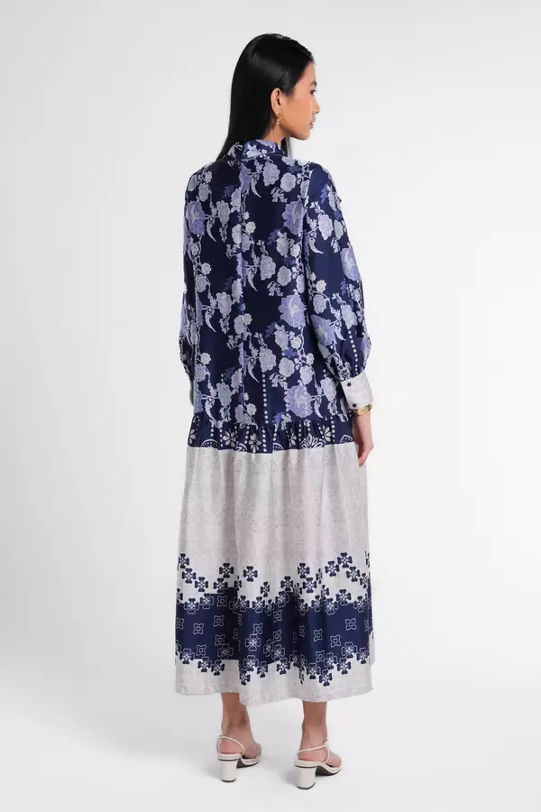 MINIMAL - Jeanna - Gamis Motif Bunga - Blue