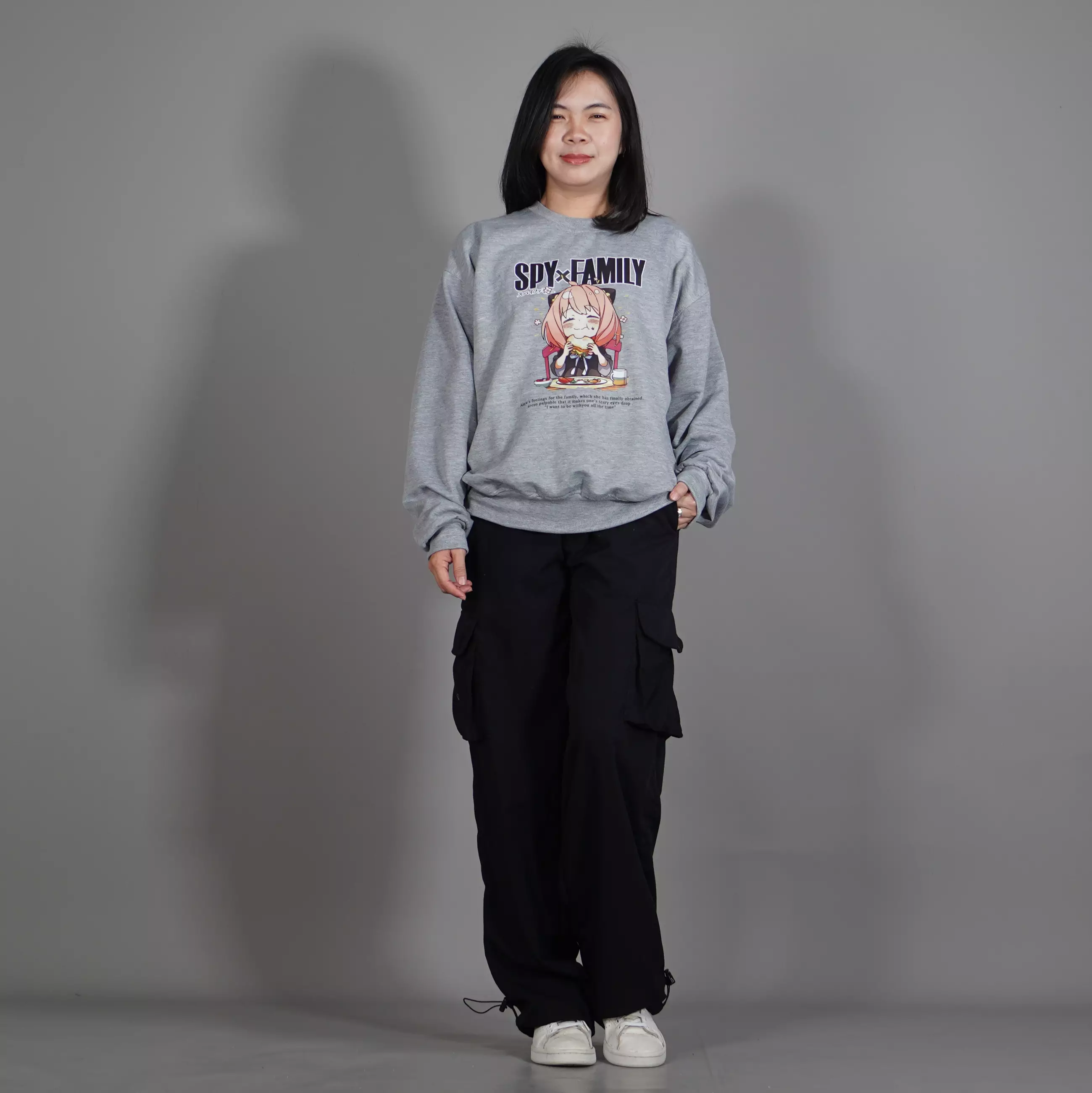  SPY Sweater Oversize Wanita Crewneck Wanita Switer Wanita - Abu Muda