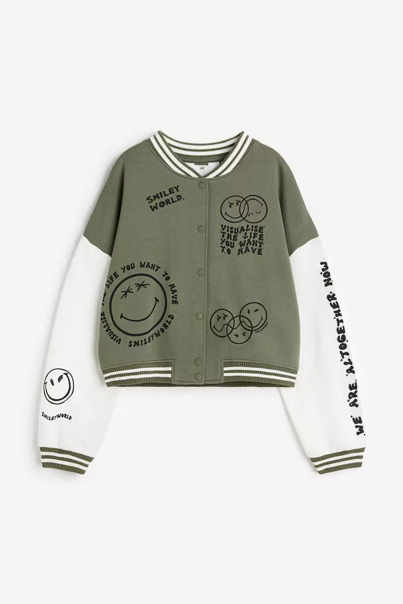 Print-motif baseball jacket