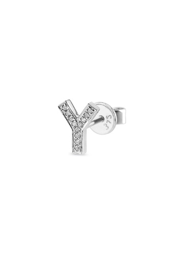 LAZO DIAMOND white LAZO DIAMOND Alphabet Y Pavé Diamond Stud Earring in 9k White Gold CCFDCAC94C618FGS_1