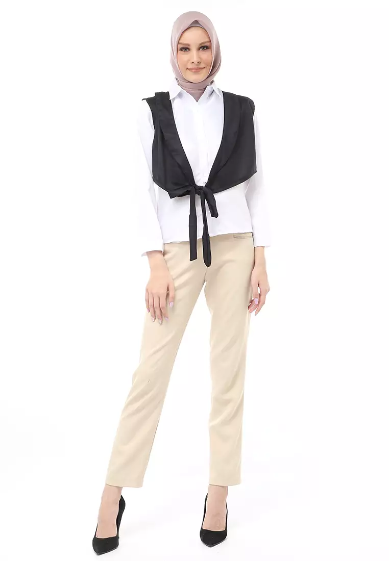 Atasan Blouse Long Sleeve Wanita Muslimah Motif Polos Regular Fit - Black