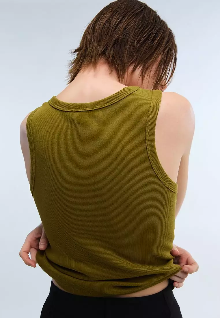 Ribbed Scoop Neck Tank Top - Green