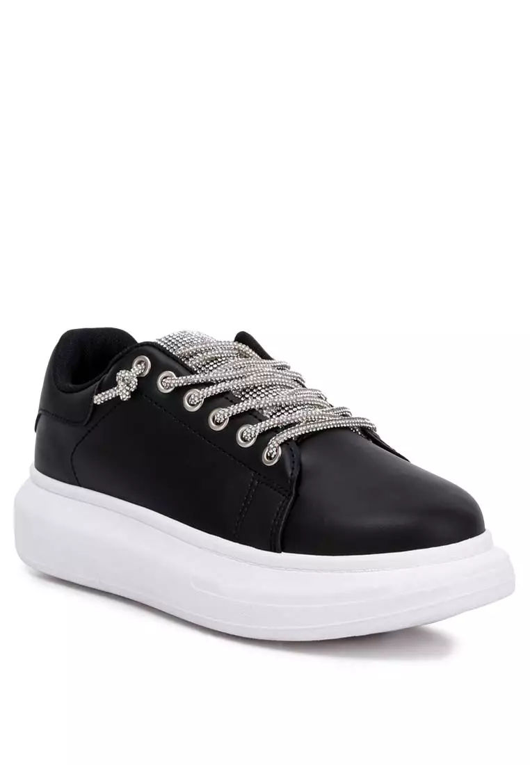 London Rag Black Rhinestone Laced Sneakers 2025 | Buy London Rag Online ...