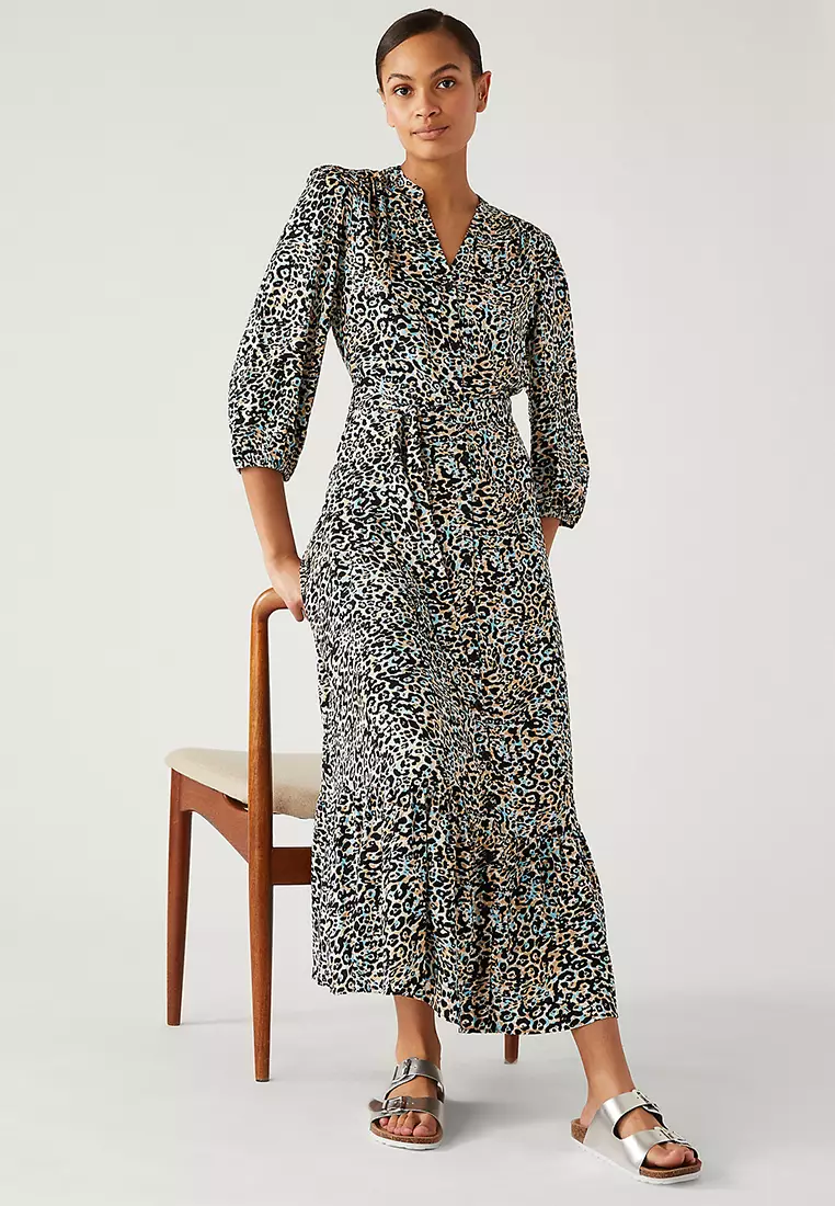 Jual Marks Spencer Printed V-Neck Belted Maxi Shirt Dress