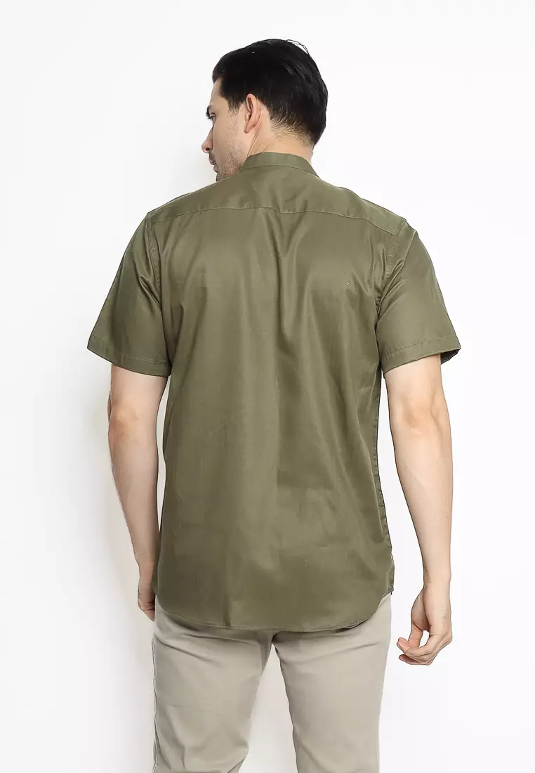 MAGINOT Kemeja Pria KOKO Basic Polos Lengan Pendek DARK OLIVE