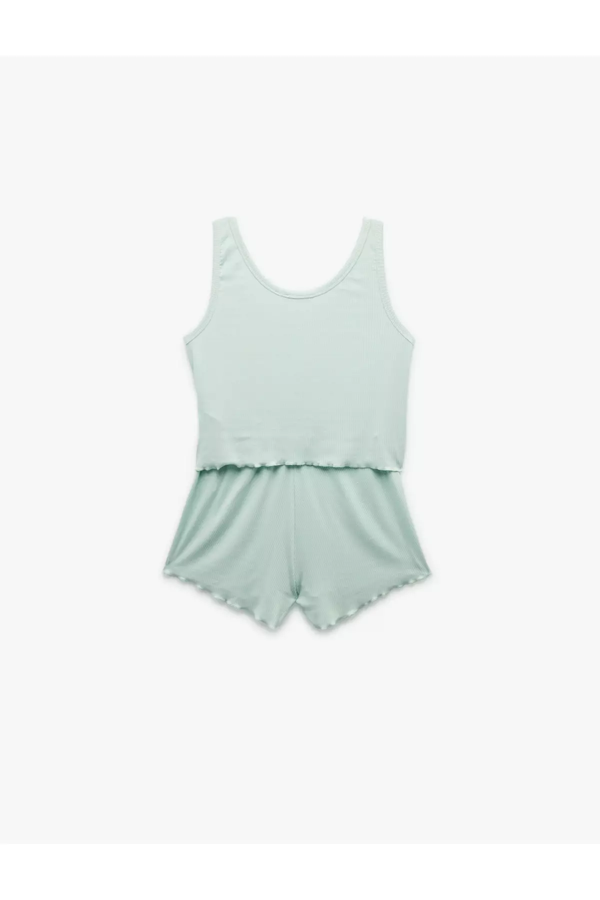 Viscose Fabric Dog Embroidered Detailed U-Neck Ribbed Tank Top And Shorts Pajama Set