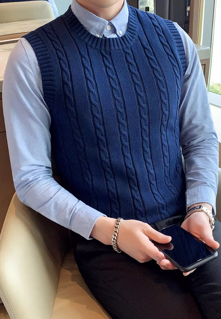 Round Neck Jacquard Knitted Vest XH1960