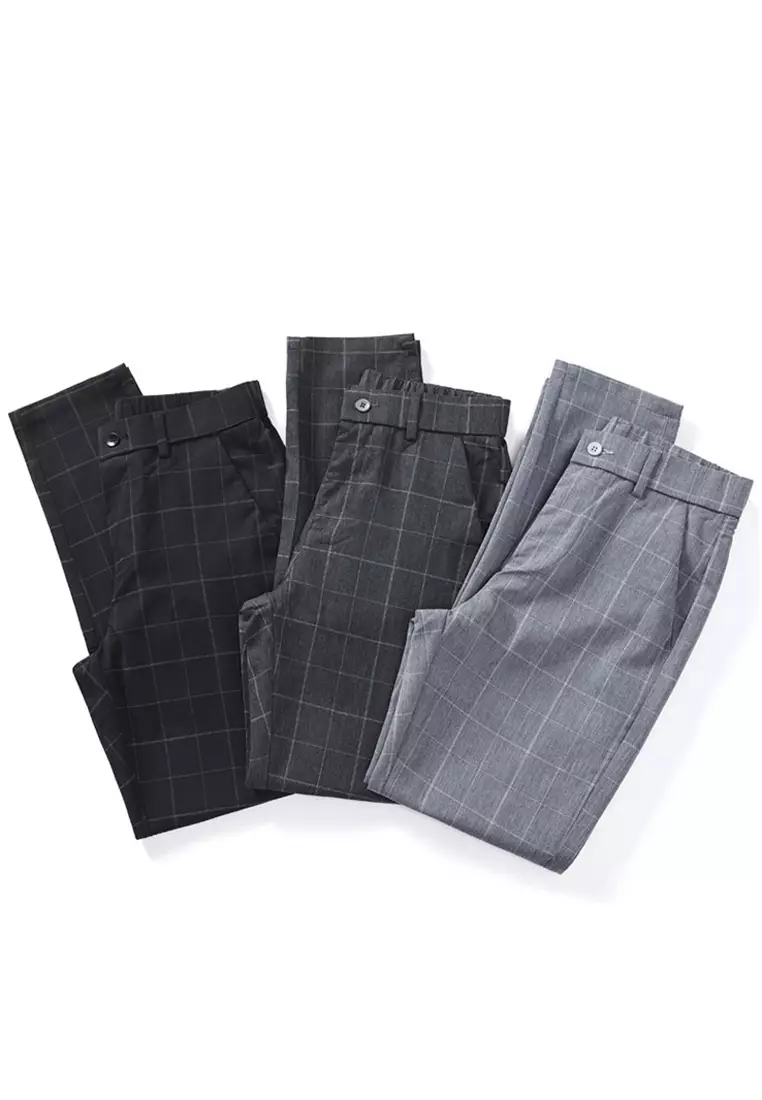 Man's Checked Slim Ankle Suit Pants