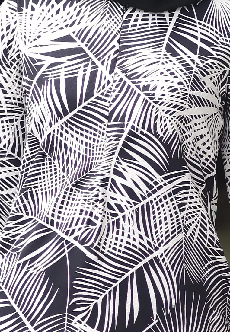 Rina Printed Kurung Black Leaf Flower