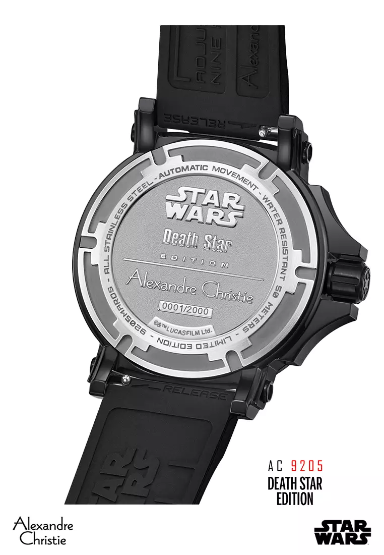 Alexandre Christie Star Wars Death Star Limited Edition Gift Set Automatic Men Black & White Dial Black Stainless Steel Premium Rubber 45mm - AC9205MARDS1
