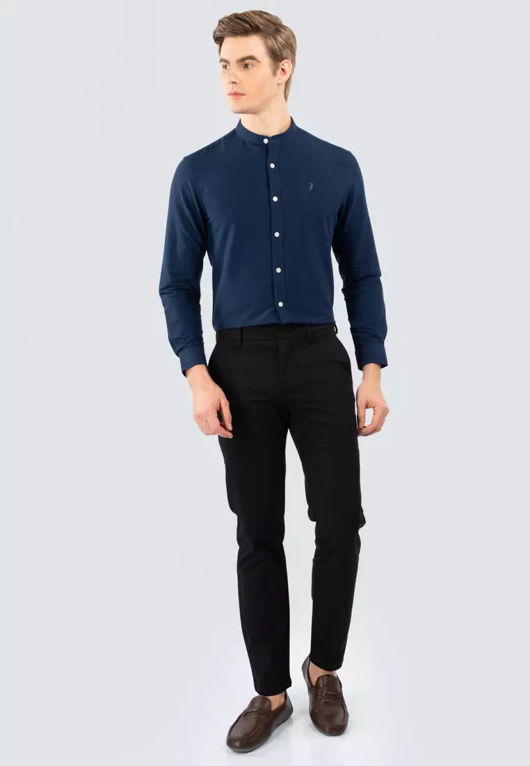 Polo Haus - Men’s Cotton Mix Signature Fit Mandarin Collar Long Sleeve MBLSE002