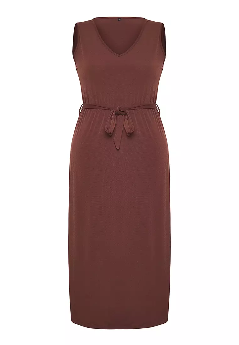 Midi V Neck Elastic Knit Dress