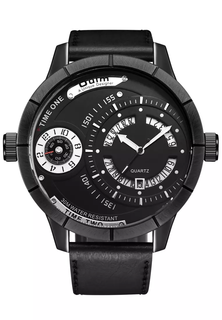 Very Large Men's Quartz Watch - 52x52mm - IP Black Steel case, Black Dial, Black Strap