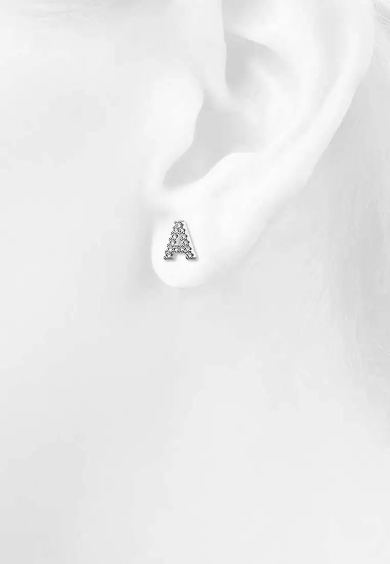 Solid 925 Sterling Silver Glamour Alphabet Letter Earrings - A