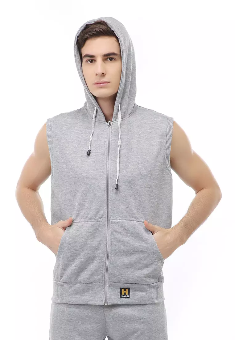 Clover Jacket Pria Rompi Zipper Polos Material Fleece ORIGINAL - Light Grey