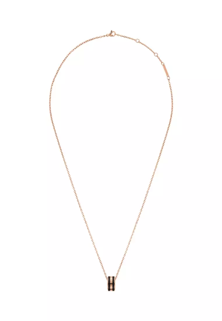 Jual Daniel Wellington Emalie Necklace Black Enamel Rose gold ...