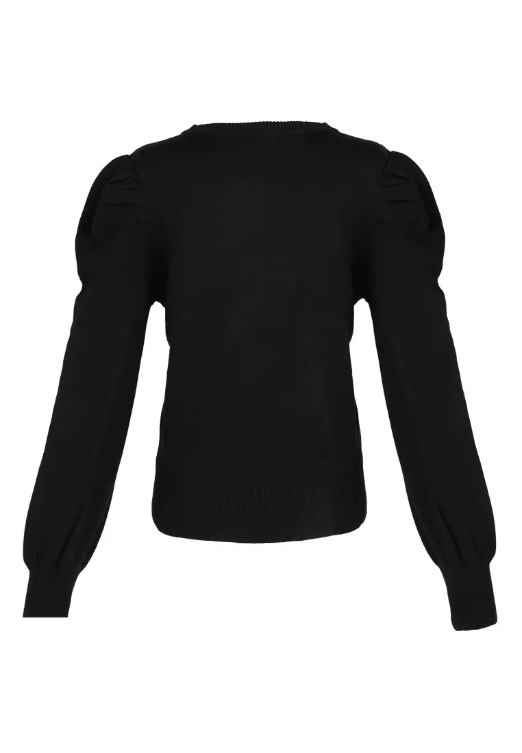 黑色泡泡袖毛衣