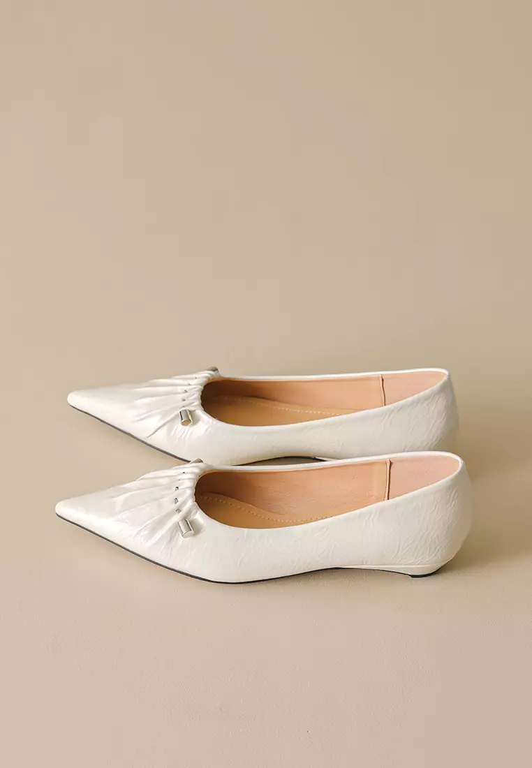 尖頭褶皺超纖皮平底鞋 WW638-5