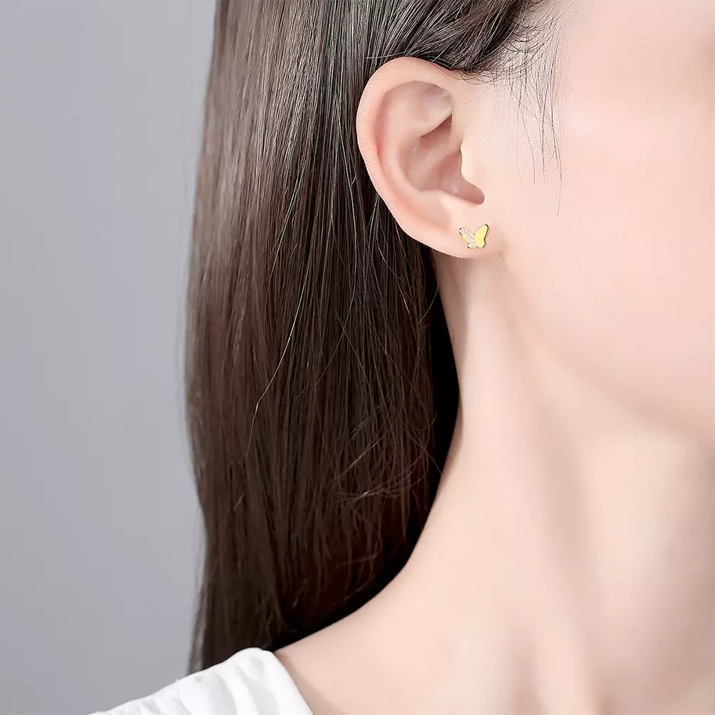 Glamorousky Gold Butterfly Cubic Zirconia Earrings Anting