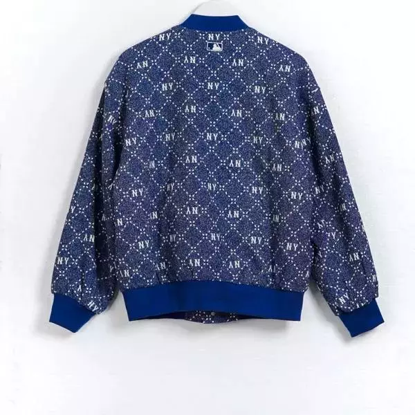 Jaket MLB NY MONOGRAM WHITE BLUE BOMBER JACKET 100% ORIGINAL